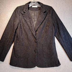 Solitaire Women's  Black Embroidered Rose Lace Pattern Blazer CK MEASUREMENTS